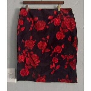Talbots Red and Black Floral Pencil Skirt